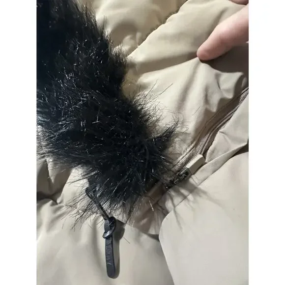 DKNY New York Women’s 2X Taupe Puffer Coat Faux Fur Hood Zip Front 2G 2TG - Picture 4 of 12